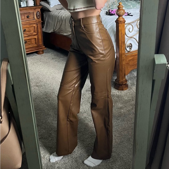 SHEIN PETITE XXS Brown Faux Leather Pants - Picture 14 of 16